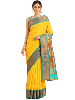 VARKALA SILK SAREES - Haldi and Rama Maharani Paithani Saree with Unstitched Blouse