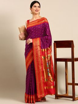 VARKALA SILK SAREES - Purple Double Pallu Paithani Saree with Unstitched Blouse