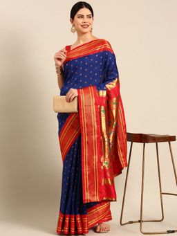 VARKALA SILK SAREES - Royal Blue Double Pallu Paithani Saree with Unstitched Blouse