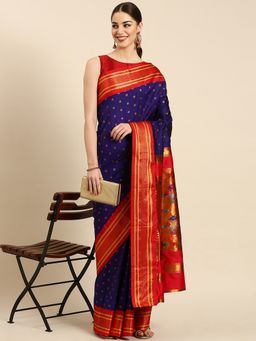 VARKALA SILK SAREES - Violet Double Pallu Paithani Saree with Unstitched Blouse