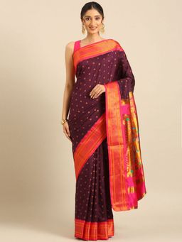 VARKALA SILK SAREES - Wine and Pink Double Pallu Paithani Saree with Unstitched Blouse