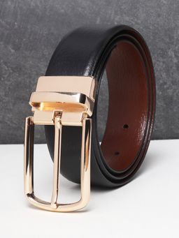 Teakwood - Men Black And Brown Textured Reversible Leather Belt