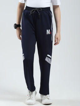 Monte Carlo - Boys Navy Blue Printed Straight Fit Trackpant