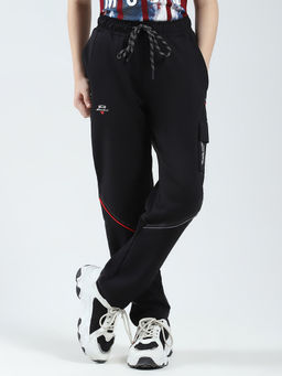 Monte Carlo - Boys Printed Black Straight Fit Trackpant