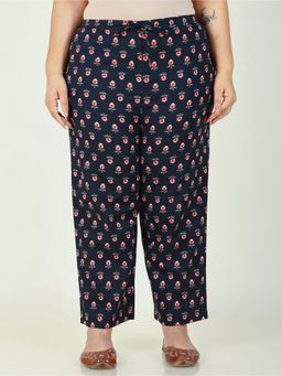 ARAMYA - Women Blue Soft Cotton Floral Pant