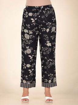 ARAMYA - Women Black Soft Cotton Floral Pant