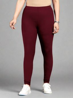 ARAMYA - Women Maroon Knit Solid Leggings