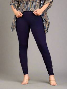 ARAMYA - Women Navy Blue Knit Solid Leggings