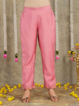 ARAMYA - Women Dusty Pink Poly Chanderi Solid Pants
