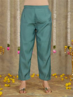 ARAMYA - Women Green Poly Chanderi Solid Pants