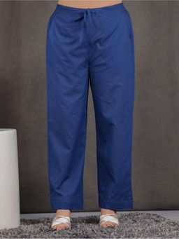 ARAMYA - Women Blue Soft Cotton Solid Pant