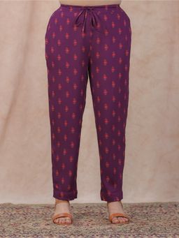 ARAMYA - Women Purple Viscose Floral Slim Pant