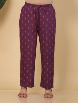 ARAMYA - Women Mauve Viscose Floral Pant