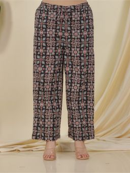 ARAMYA - Women Black Kantha Cotton Geometric Palazzo