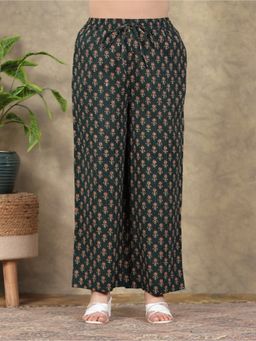 ARAMYA - Women Green Kantha Cotton Floral Palazzo