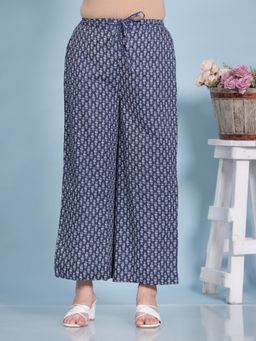 ARAMYA - Women Blue Kantha Cotton Palazzo