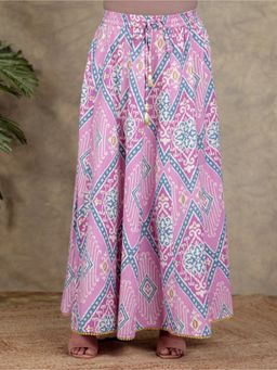 ARAMYA - Women Purple Linen Cotton Ikat Skirt