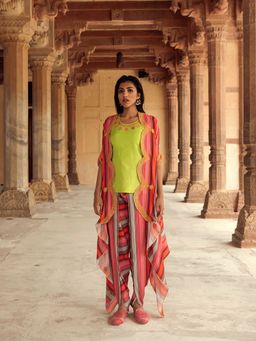 Swati Vijaivargie - Mela Striped Dhoti Pant with Cape and Top (Set of 3)