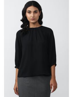 Van Heusen - Women Black Solid Casual Stylized Neck Top