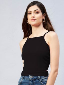 RARE - Women Casual Black Colour Shoulder Straps Solid Styled Back Top
