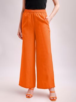 PURVAJA - Women Casual Orange High Waist Pant