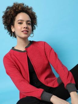 Campus Sutra - Womens Red Solid Cotton Jacket