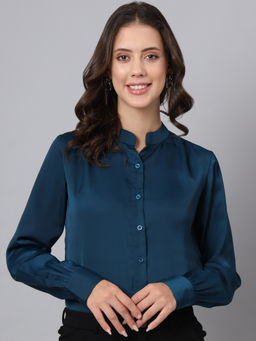 FITHUB - Teal Elegance Redefined Regular Fit Chinese Formal Shirt