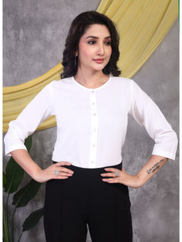 FITHUB - White Round-Neck Formal Top