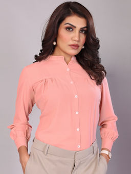 FITHUB - Peach Charming Mandarin Collar Solid Casual Shirt