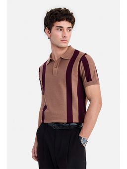 Snitch - Brown Stripes Half Sleeves Regular Casual Polo T-Shirt