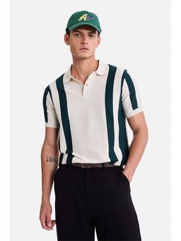 Snitch - Beige Stripes Half Sleeves Regular Casual Polo T-Shirt