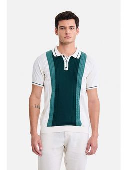 Snitch - Off-White Cable-knit Half Sleeves Regular Casual Off White Polo T-Shirt