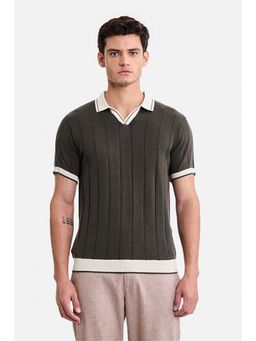 Snitch - Dark Brown Ribbed Half Sleeves Regular Casual Polo T-Shirt
