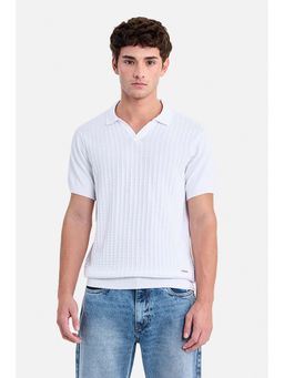 Snitch - White Textured Half Sleeves Regular Casual Polo T-Shirt
