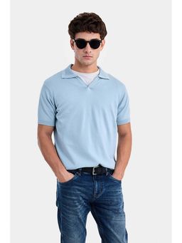 Snitch - Light Blue Textured Half Sleeves Regular Casual Polo T-Shirt