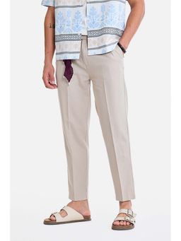 Snitch - Beige Solid Regular Casual Trouser