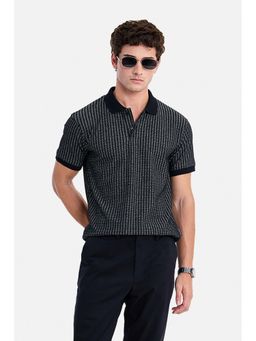 Snitch - Black Textured Half Sleeves Slim Casual Polo T-Shirt