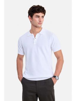 Snitch - White Ribbed Half Sleeves Regular Casual Polo T-Shirt