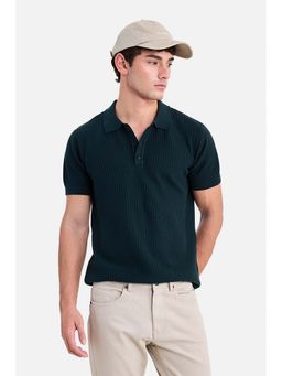 Snitch - Dark Green Ribbed Half Sleeves Regular Casual Polo T-Shirt