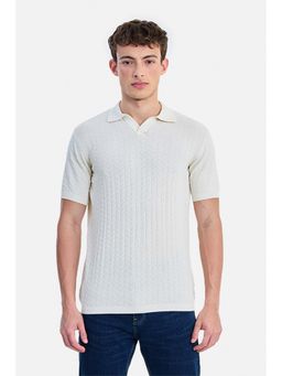 Snitch - Off-White Textured Half Sleeves Regular Casual Off White Polo T-Shirt