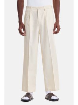 Snitch - Cream Solid Relaxed Casual Trouser