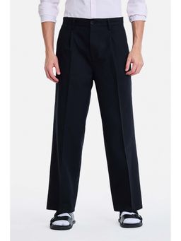 Snitch - Black Solid Relaxed Casual Trouser