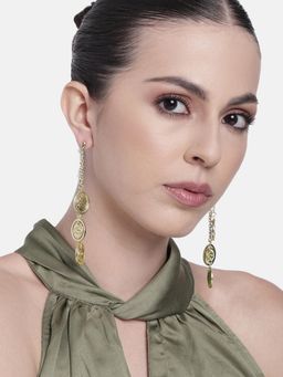 Estele - Gold-Plated Twin Circle Design Hammered Drop and Dangle Earrings