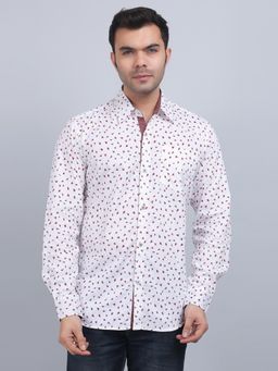 Spring Soul - White Cotton Printed Full Sleeves Shirt