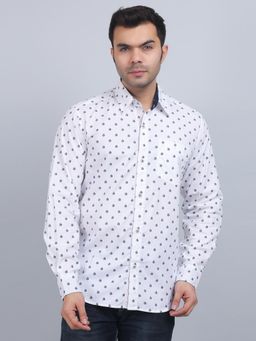 Spring Soul - White Cotton Printed Full Sleeves Shirt