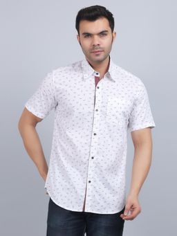 Spring Soul - White Cotton Printed Half Sleeves Shirt