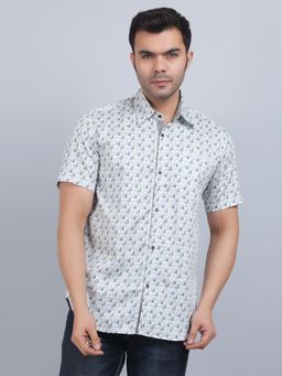 Spring Soul - White Cotton Printed Half Sleeves Shirt