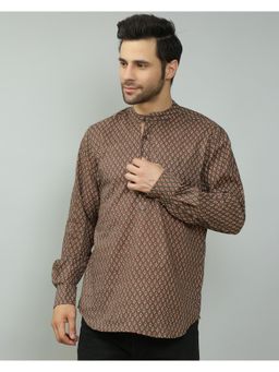 Spring Soul - Cotton Printed Full Sleeves Kurta Style Shirt Brown