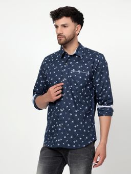 Spring Soul - Cotton Linen Printed Full Sleeves Shirt Blue