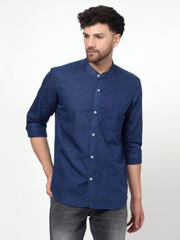 Spring Soul - Cotton Linen Printed Full Sleeves Shirt Blue